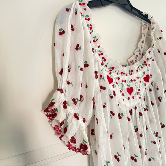 New! For Love & Lemons White & Red Beaded Cherry Slip Mini Dress 26989 - Picture 9 of 15
